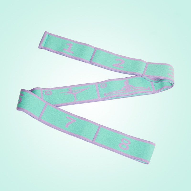 Green and purple 8 Grid Yoga Stretching Strap and 90LB Resistance Band Set for Pilates Workout Adjustable Stretch Band with Numbered Positions Glute Training — image 4