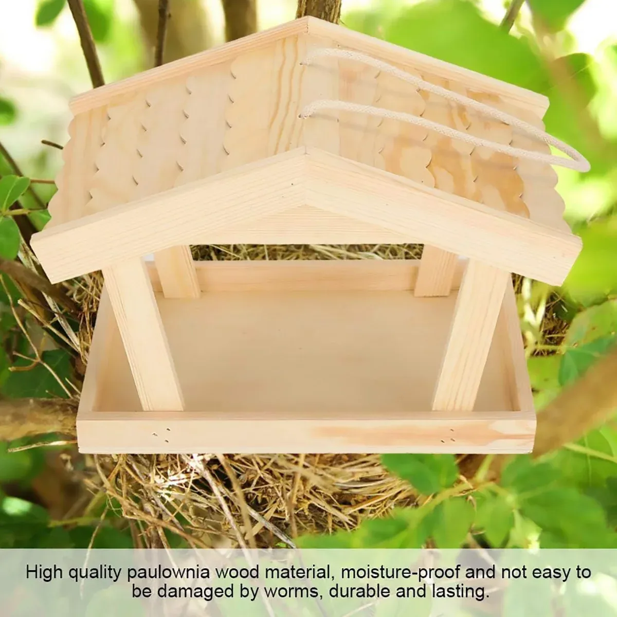 Bird Feeder Wooden For Outside Hanging Birds House Outdoor Wild Garden Decors — image 5