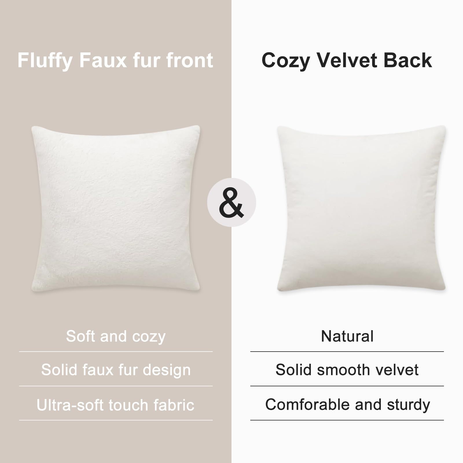 Faux Fur Plush Throw Pillow Covers 18x18 Set of 2 - Luxury Soft Fluffy Cozy Decorative Pillow Covers for Sofa, Couch- Cream White โ image 3