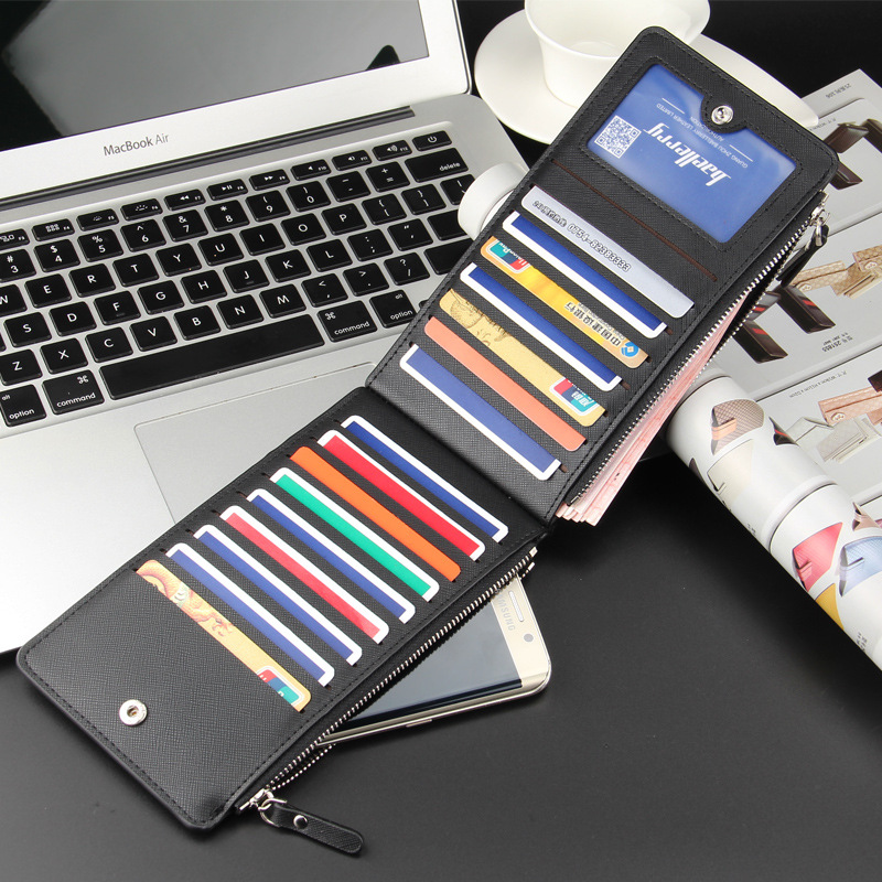 Black Men's Slim Long Bi-Fold Wallet - Multi-Card Holder & Credit Card Organizer with Coin Pocket, Simple PU Leather Clutch โ image 2