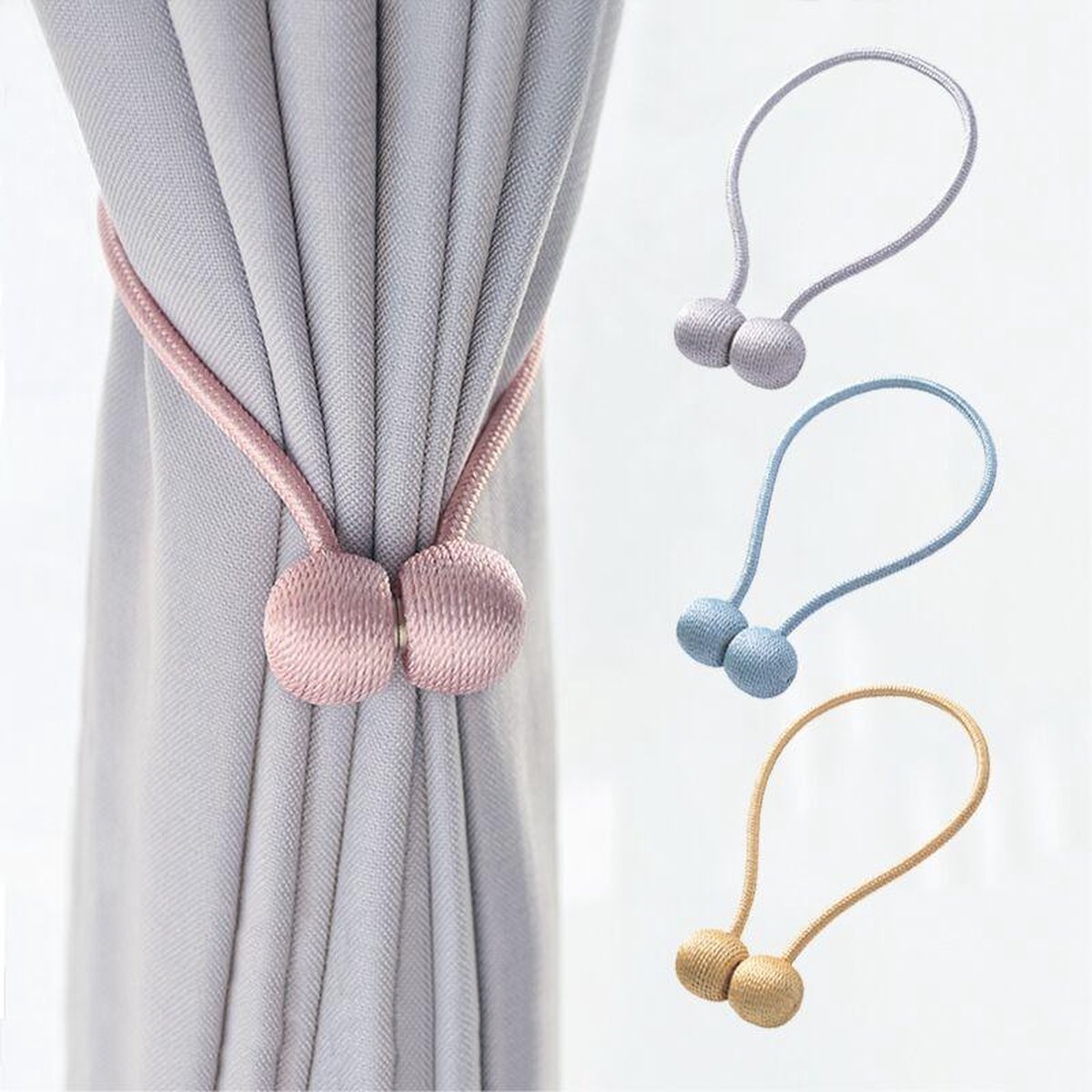 Set of 2 Magnetic Curtain Holders | Curtain Tieback | Curtain Holder | Magnetic Curtain Cord | Curtain Buckle | Universal | Beige — image 4