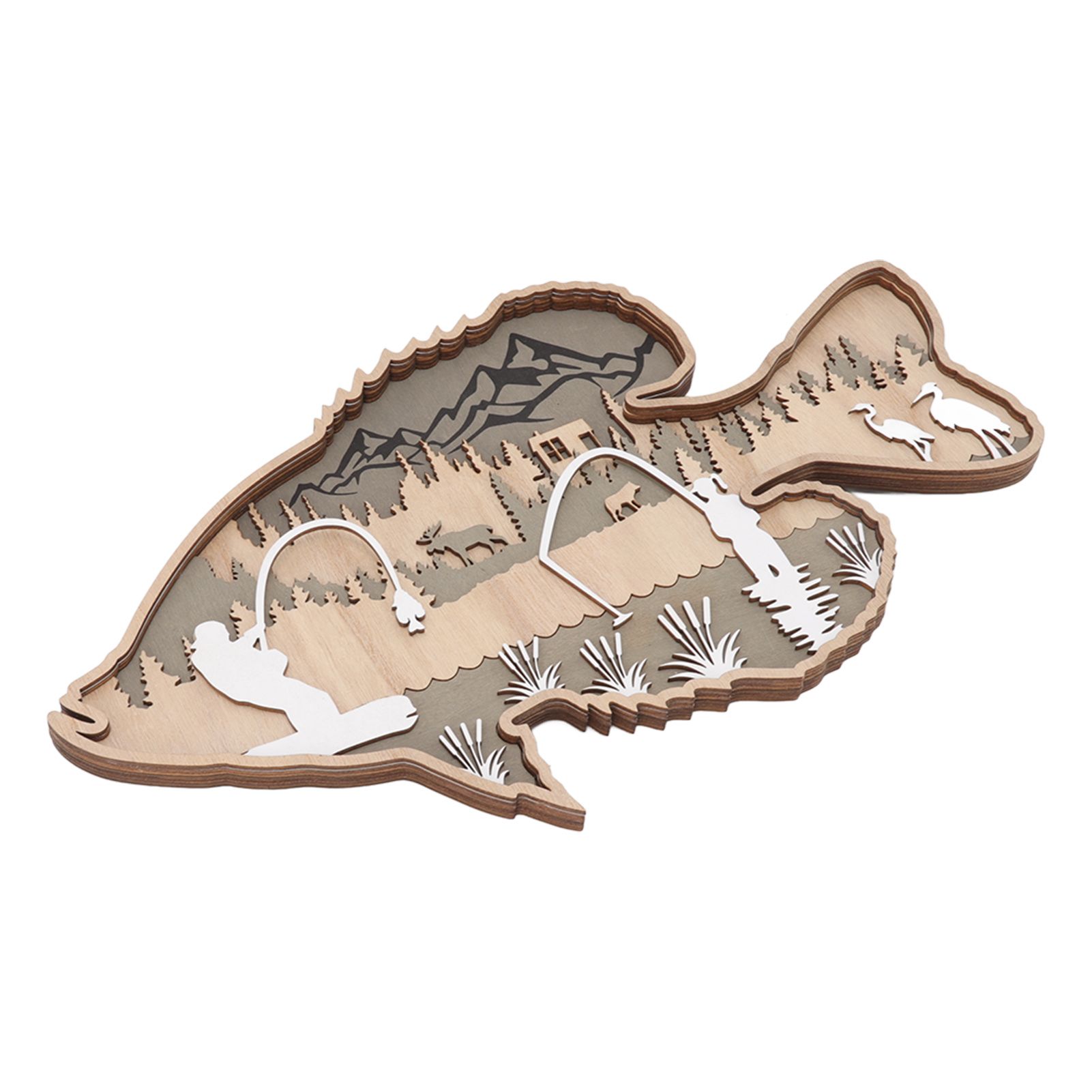 Wooden Hollowed Fish Figurine Multilayer Boxwood Decorative Wooden Hollowed Fish Striped for Home Office Canteen Bass โ image 2