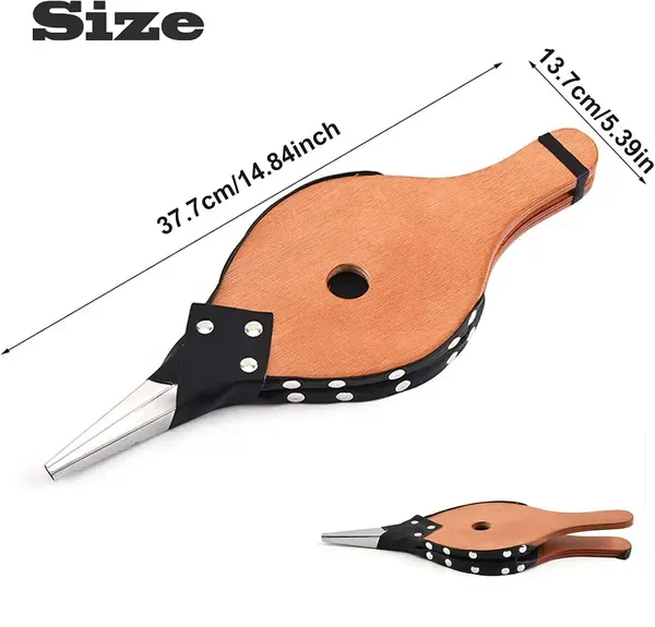 Fireplace Bellows with Metal Nozzle, Wood and PU Leather Air Blower for Fireplaces, Grills, Charcoal BBQs and Camping, Brown — image 3