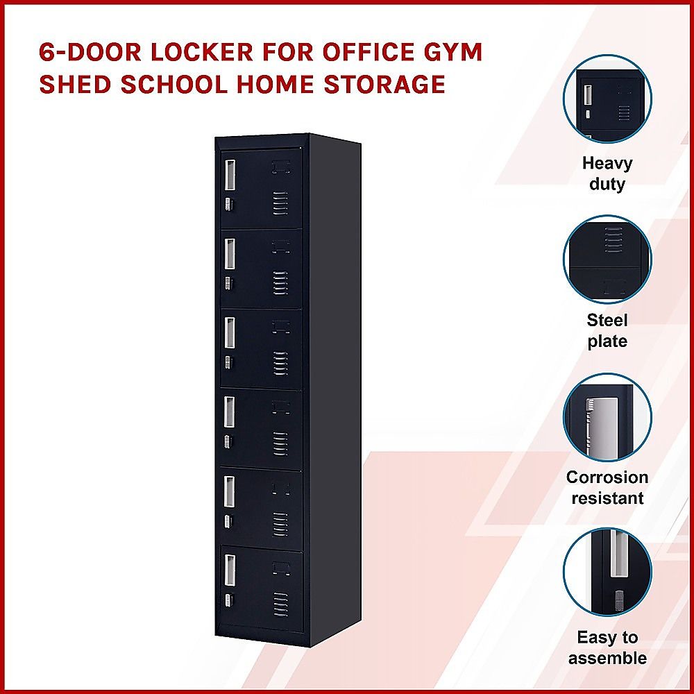 6-Door Locker for Office Gym Shed School Home Storage — image 3