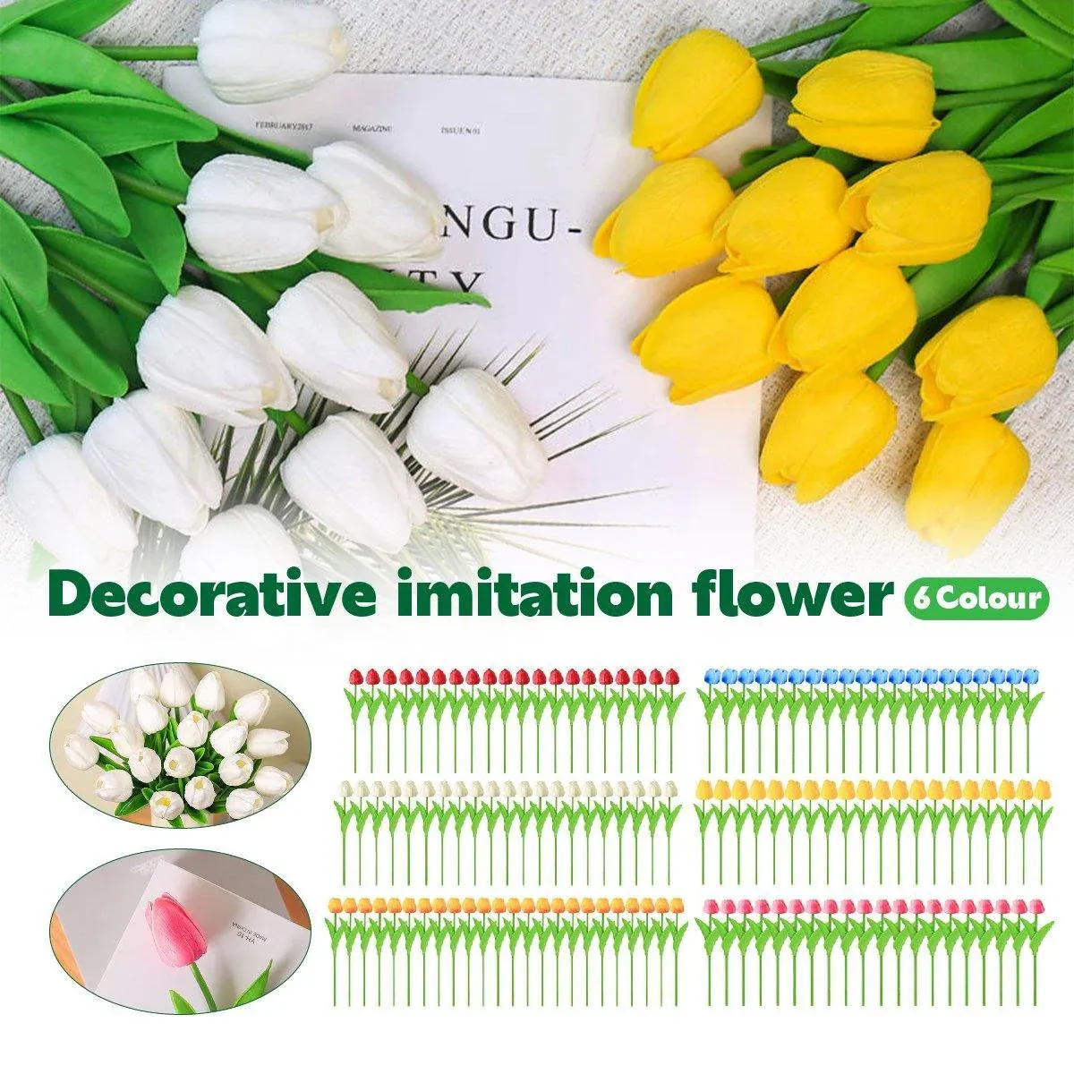 20PCS Real Touch Artificial Tulip Bouquet Fake Flowers for Home Wedding Decor - Pink — image 2