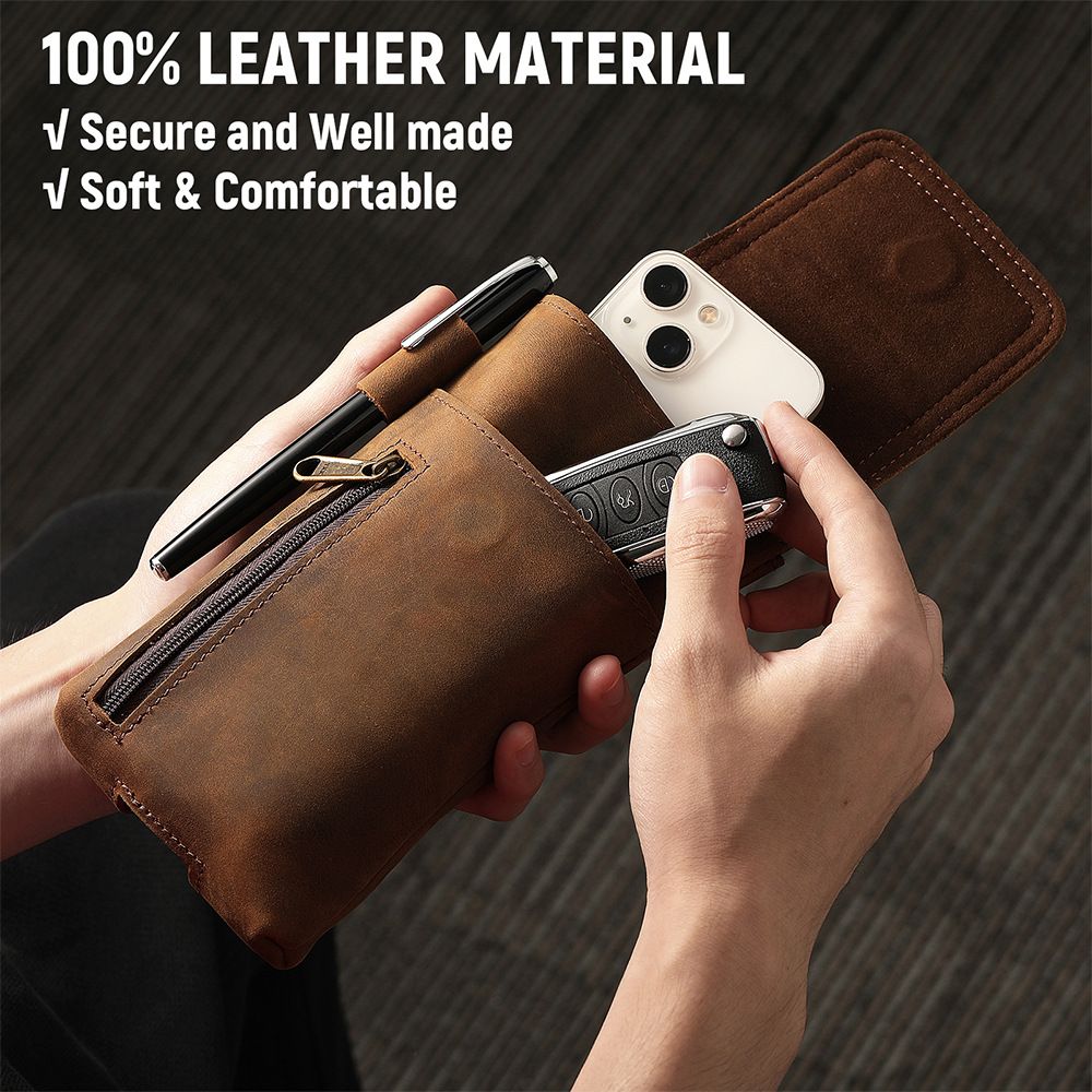 Phone Holster Case with Belt Clip Genuine Leather Belt Pouch Cell Phone Holder Premium Leather Pouch with Belt Clip Phone Holster Belt Case, Brown โ image 3