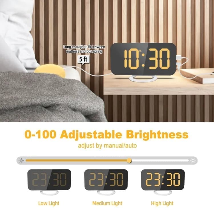 Digital Alarm Clock with Bed Shaker for Heavy Sleepers, LED Mirror Display, Compatible with Philips, Yellow — image 5