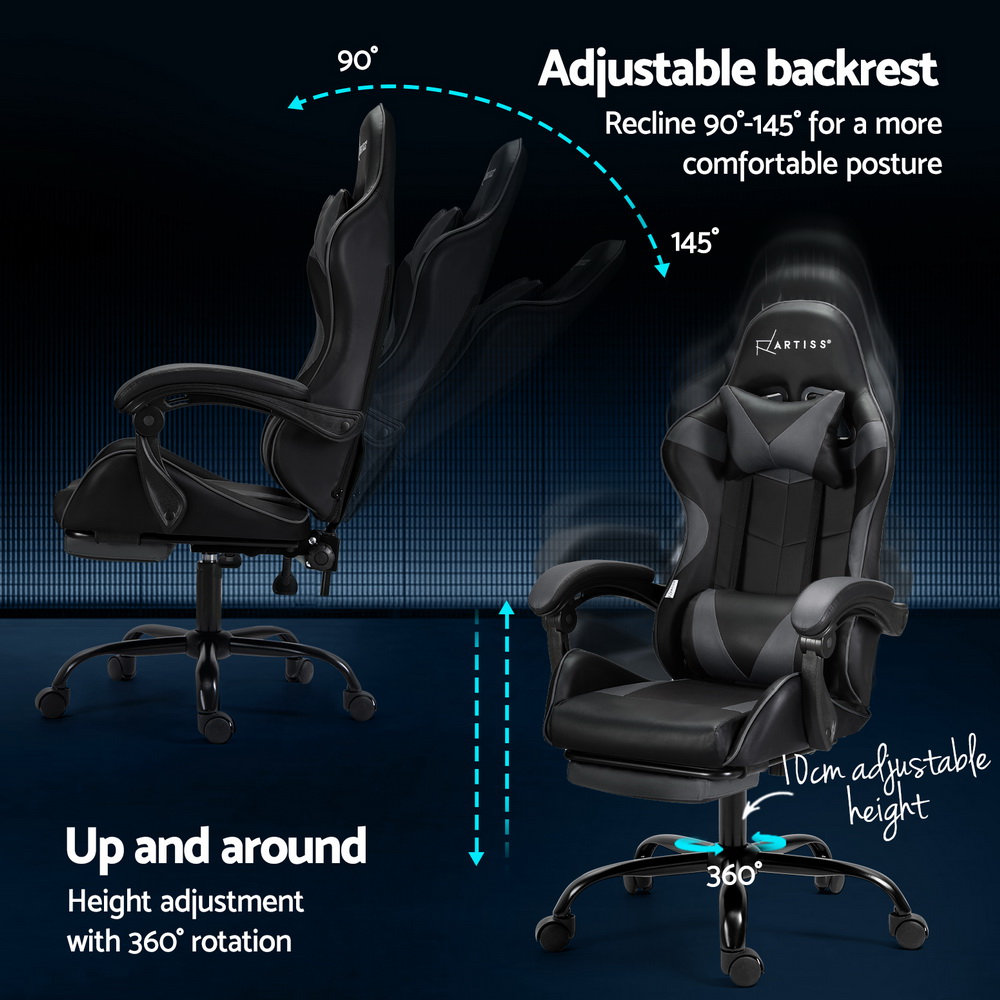 Artiss 2 Point Massage Gaming Office Chair Footrest Grey โ image 5