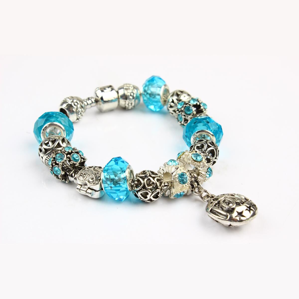 Vintage Crystal Zircon Beaded Bracelet with Hollow LOVE Alloy Pendant, Adjustable Snake Chain Bracelet(18cm+5cm) — image 4