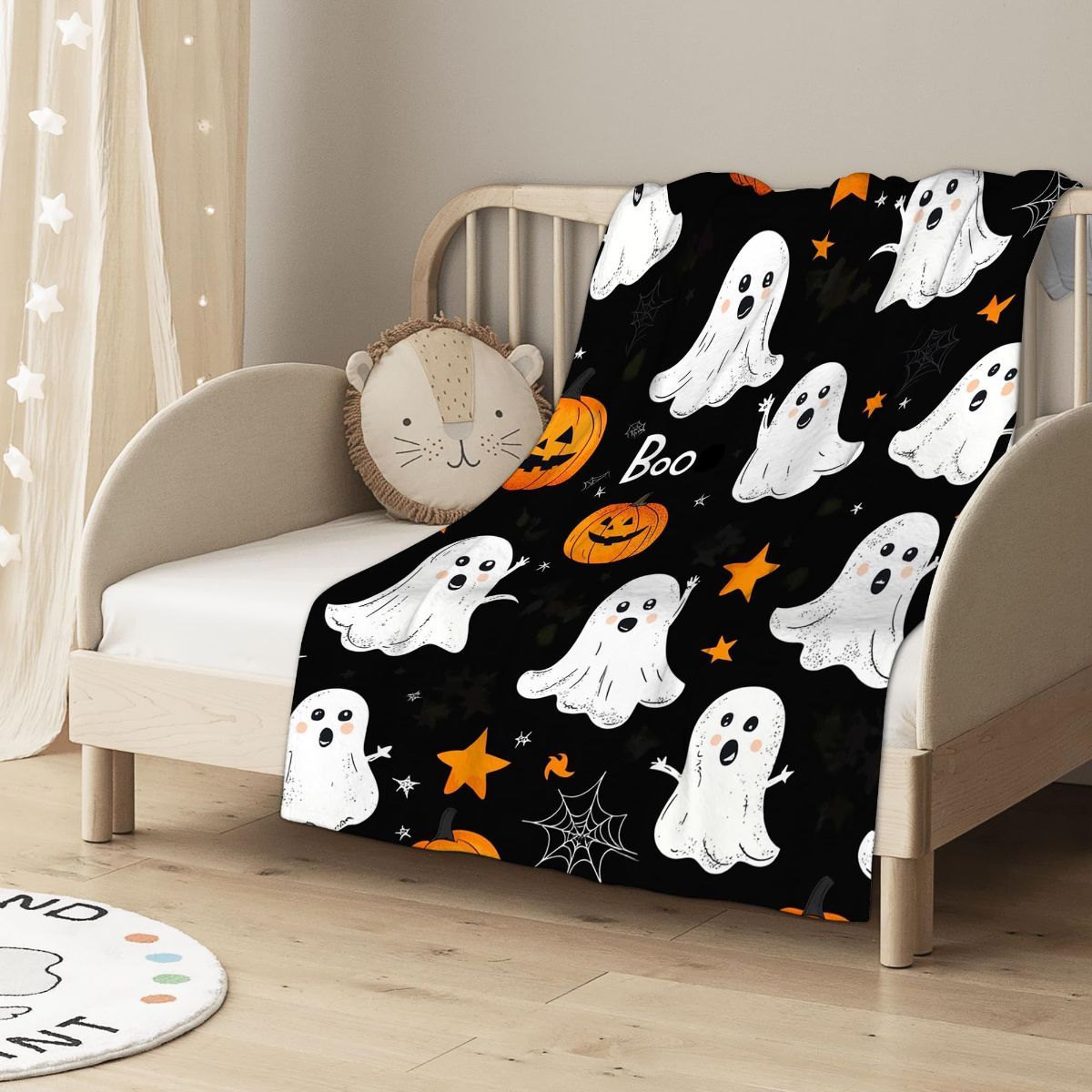 Halloween Throw Blanket Cozy Microfiber Blanket Soft Flannel Throw Festive Home Pumpkin Spider and bat - Black - Size 150cm*200cm โ image 2