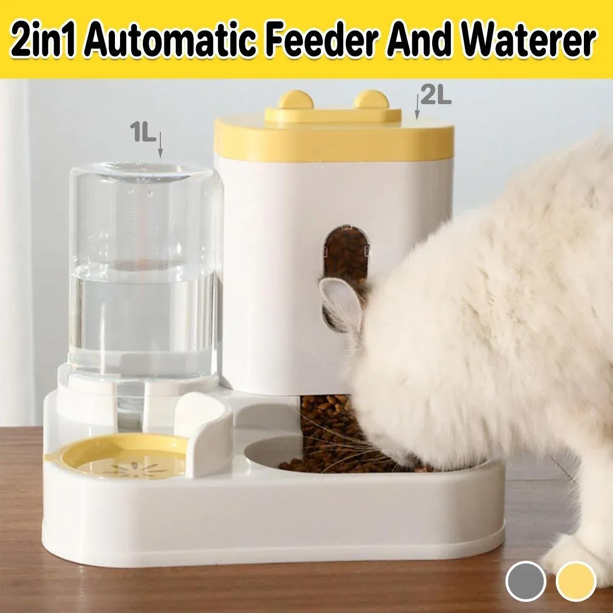 2in1 Pet Bowl Vertical Feeder and Drinker Cat Dog Bowl Water and Food in One - Grey โ image 2