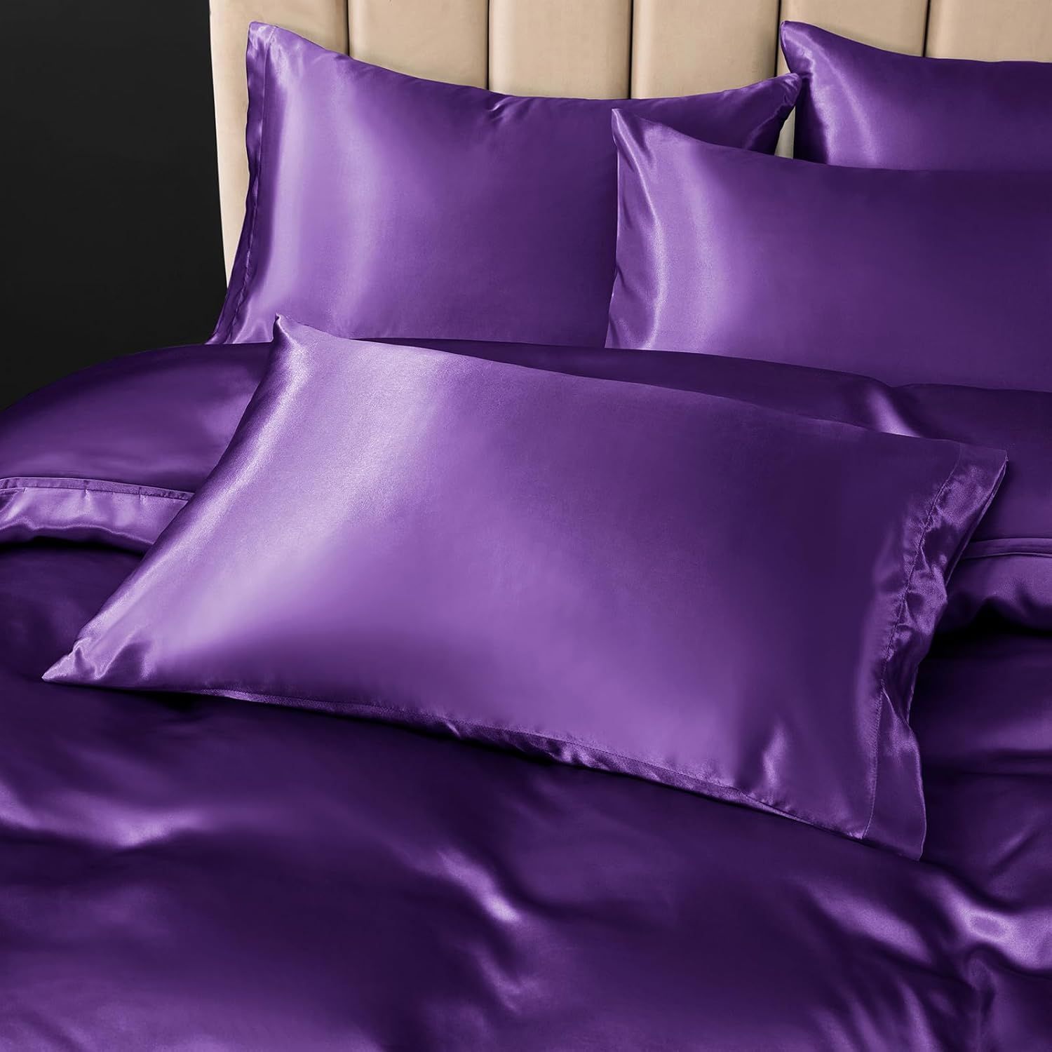 Satin Quilt cover Set Hotel 3 Pieces Quilt cover with Pillowcase, Art Silk Bedding Set-Luxury Soft Silky pillowcase for Hair and Skin, Similar to Silk — image 6