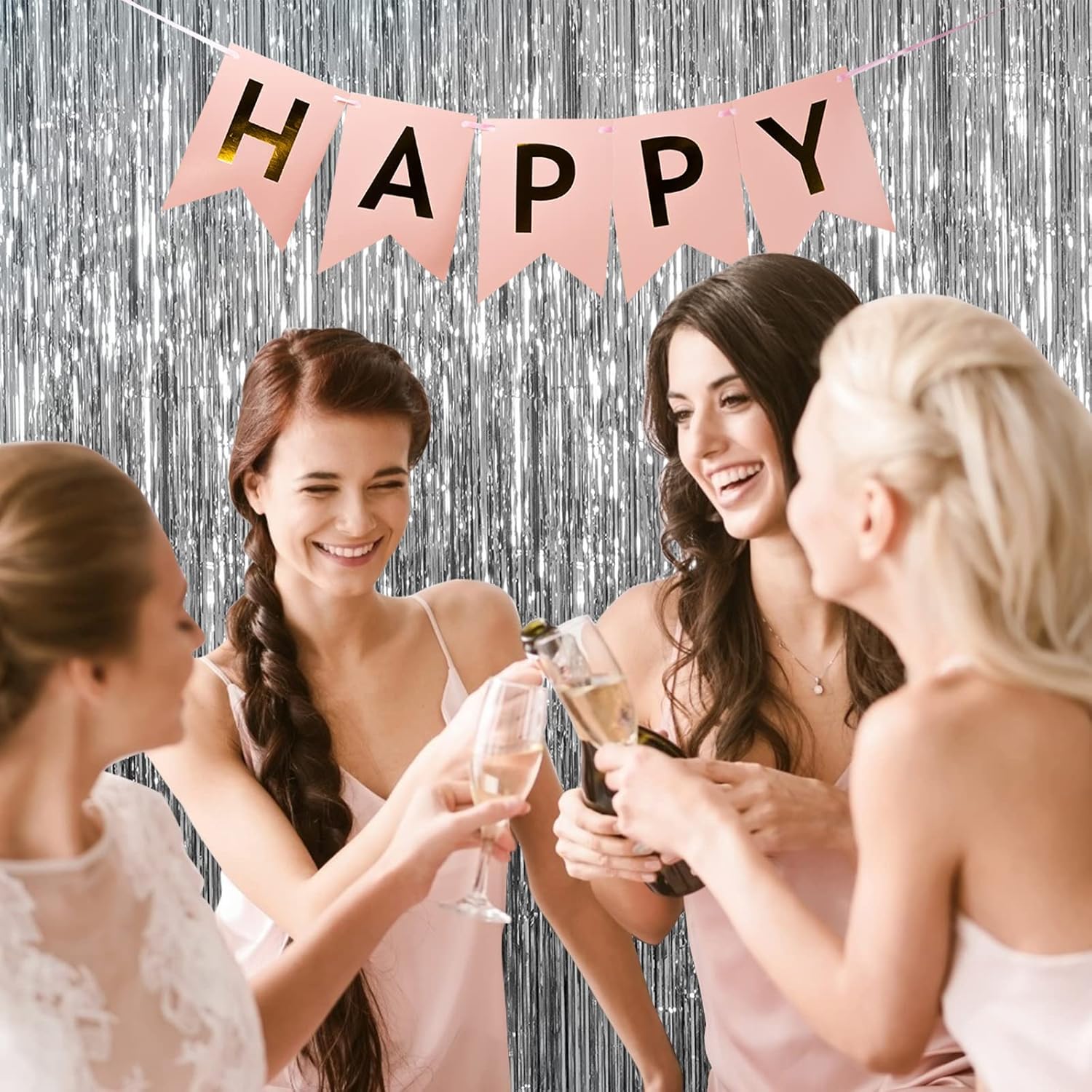 2 Pack Foil Curtain Backdrop Silver Metallic Tinsel Foil Fringe Curtains Photo Booth Props for Birthday Wedding Engagement Baby Shower Bachelorette Christmas โ image 3