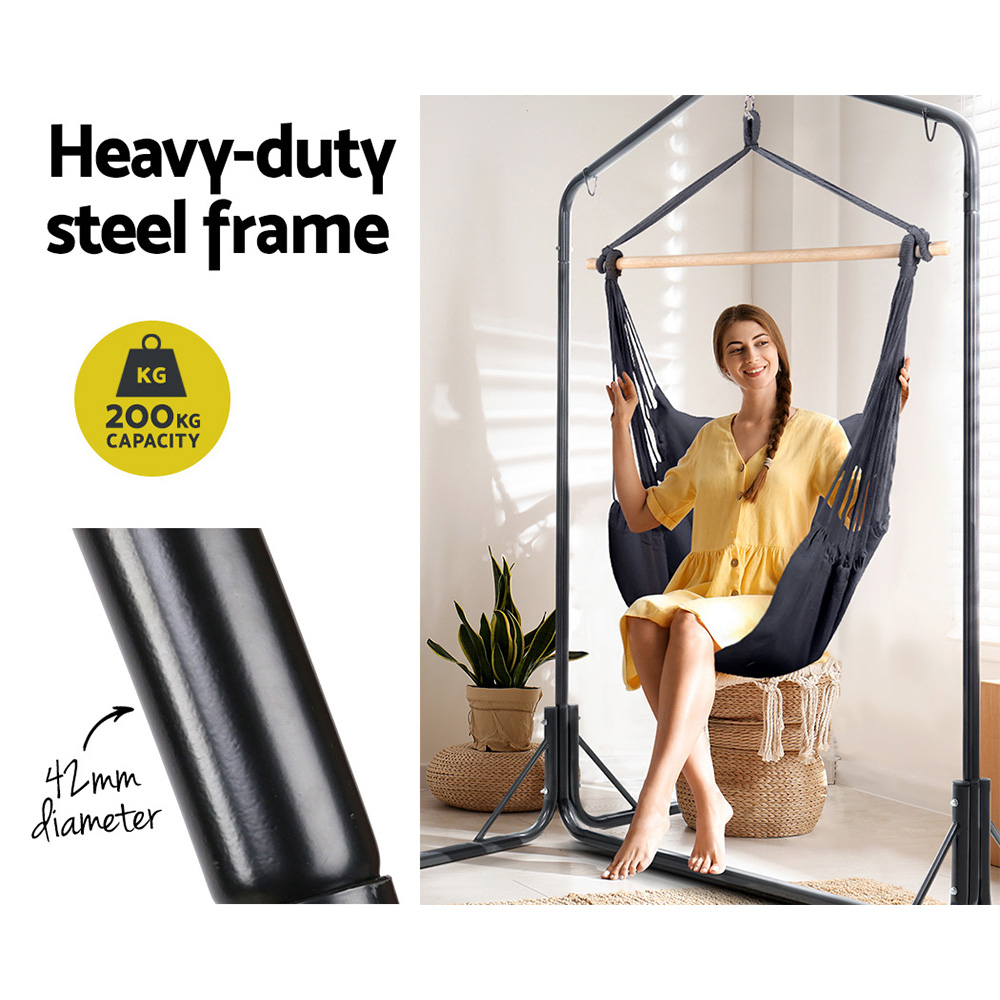 Gardeon Outdoor Hammock Chair with Stand Swing Hanging Hammock with Pillow Grey β image 5