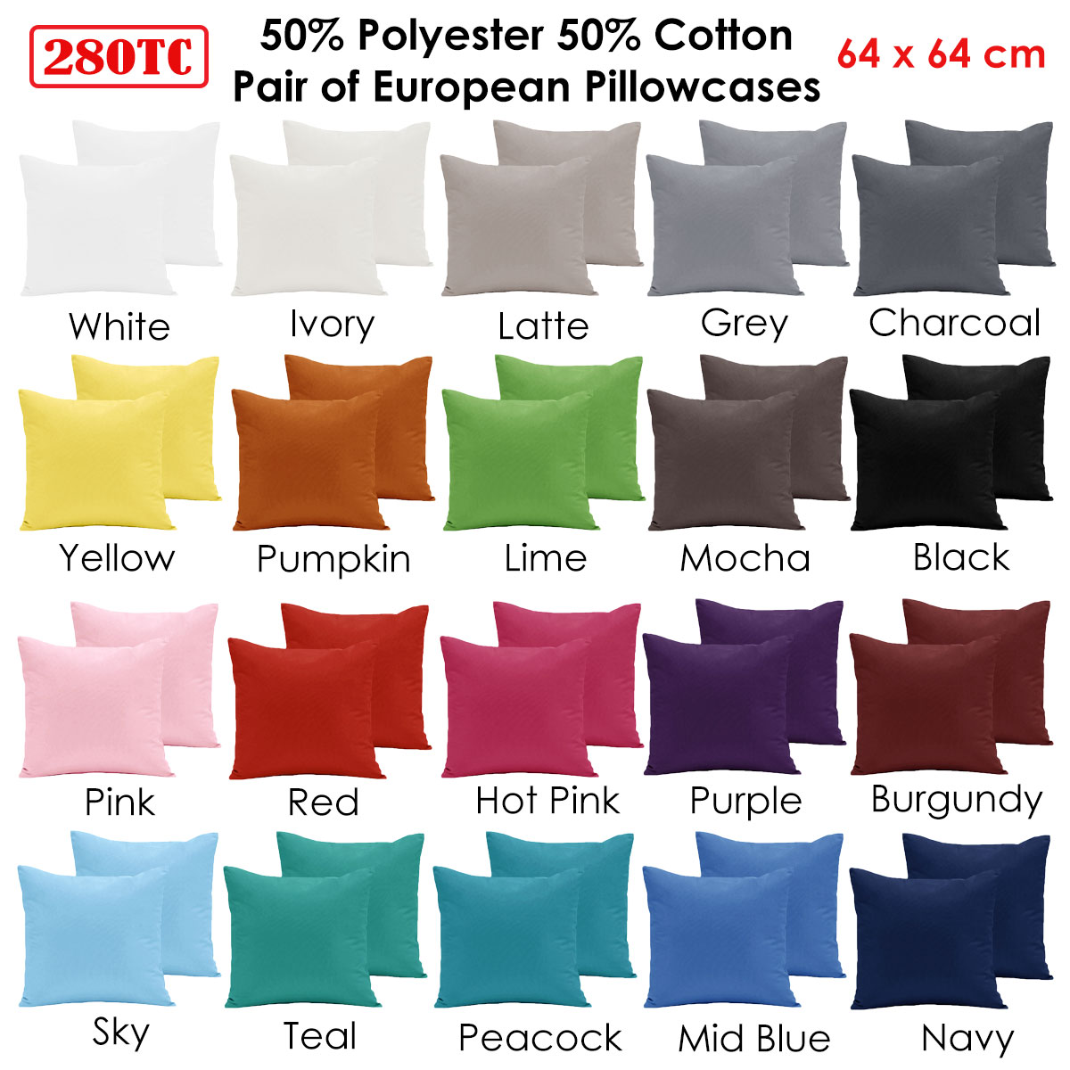Pair of 280TC Polyester Cotton European Pillowcases Black โ image 2