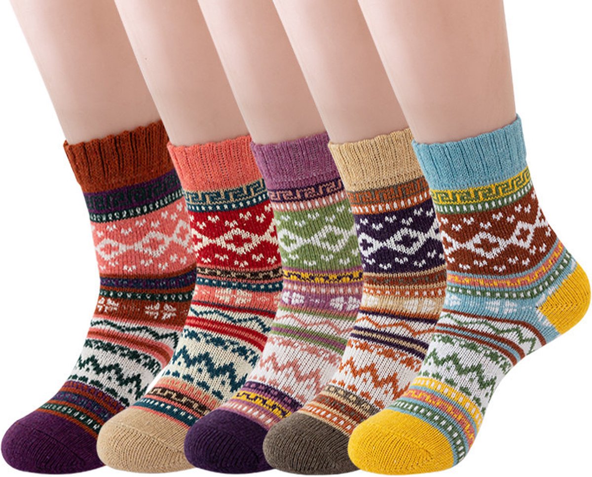 Warm Winter Socks for Women - Set of 5 Pairs - Vintage Design - Women's Socks - House Socks - Warm Socks for Women - Premium Cotton Regular Socks - One Size — image 3