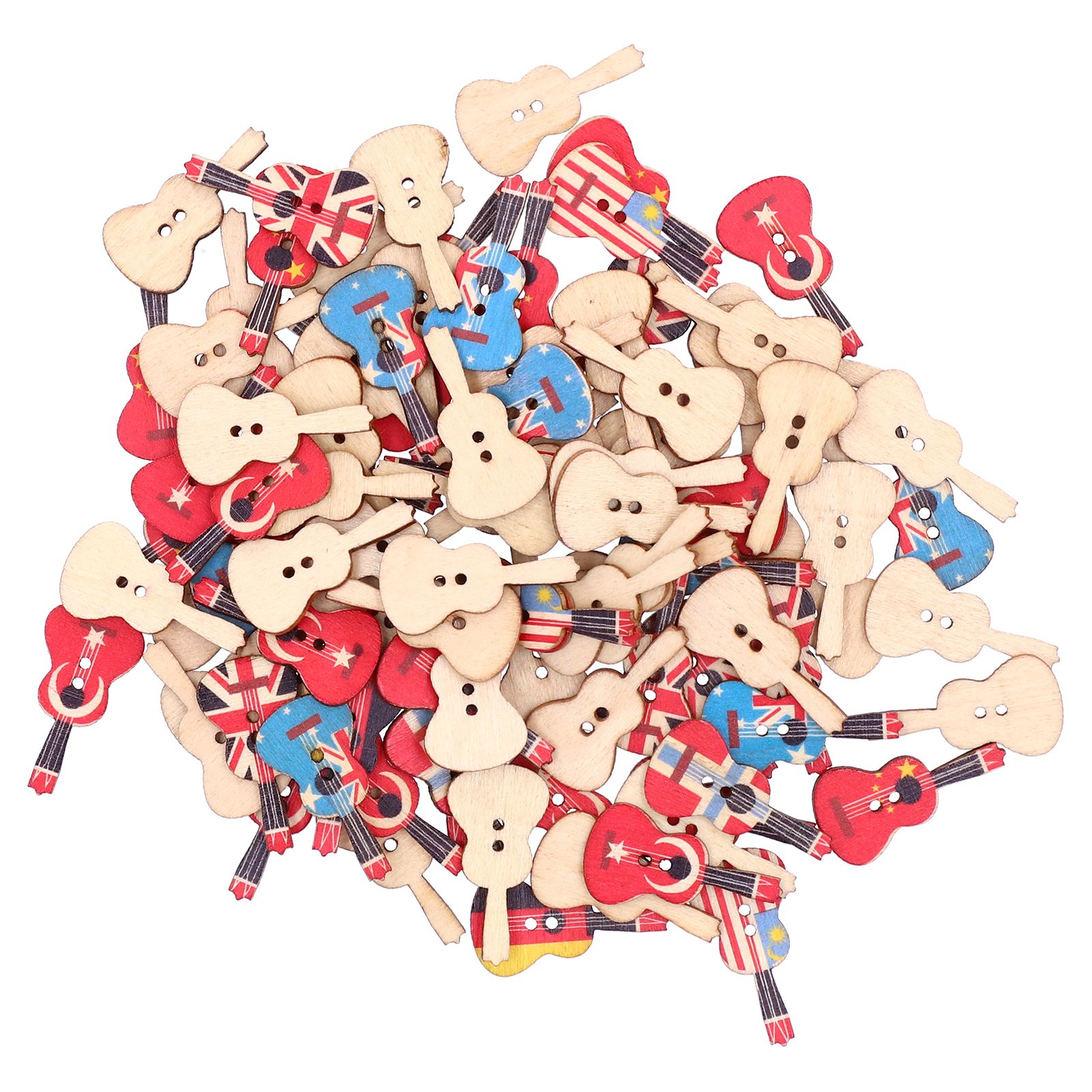 100Pcs Assorted Wood Buttons Vintage GuitarShape Sewing Button Clothing Supplies — image 4