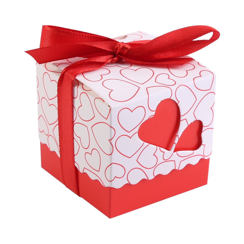 50Pcs Square Shape Wedding Birthday Party Favor Chocolate Candy Gift Boxes with Ribbon Red โ image 3