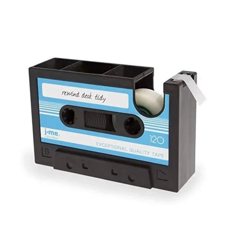 Retro Cassette Tape Style Pen Holder with Tape Dispenser Desktop Organizer - Blue