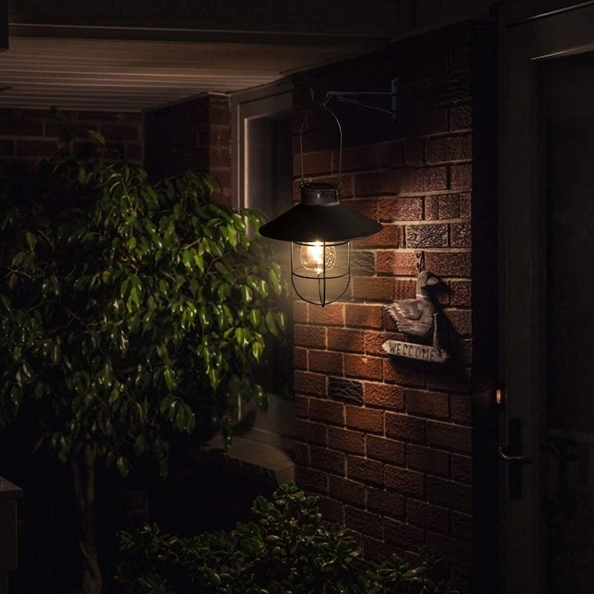 Black Hanging Solar Lights Lantern Lamp with Shepherd Hook,Waterproof Bulb Lights for Garden Outdoor Pathway — image 2