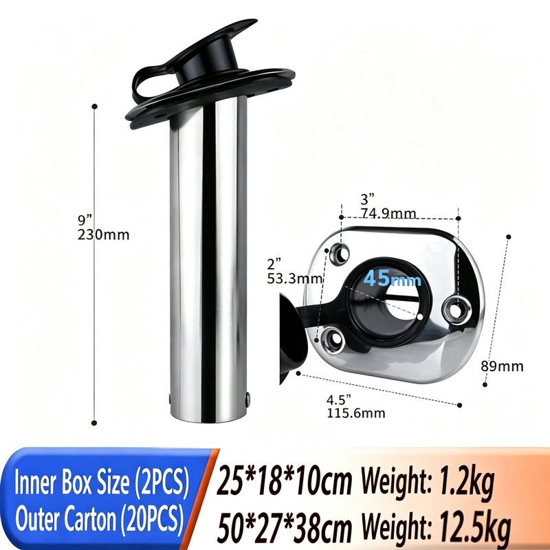2 Pcs Stainless Steel Flush Mount Rod Holder 30°, Marine Fishing Rod Holder with PVC Liner & Drain Hole, Boat Built-in Rod Mount for Yacht, Vessel, Kayak