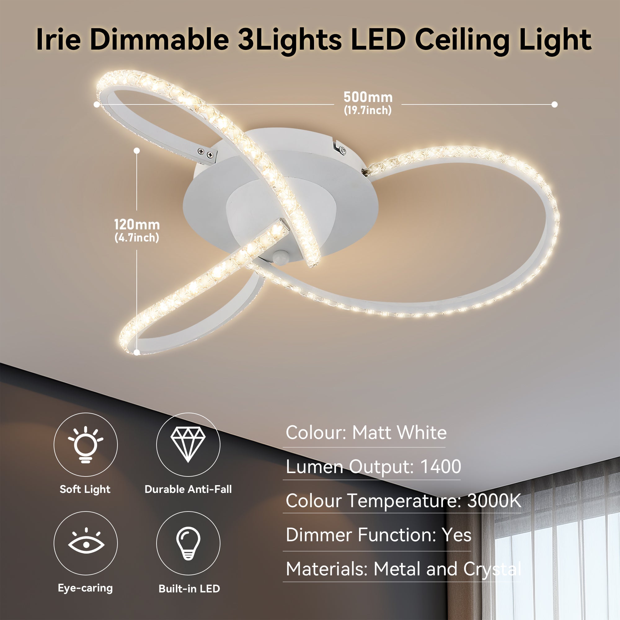 Irie Dimmable 3 Lights LED Ceiling Light - White — image 6