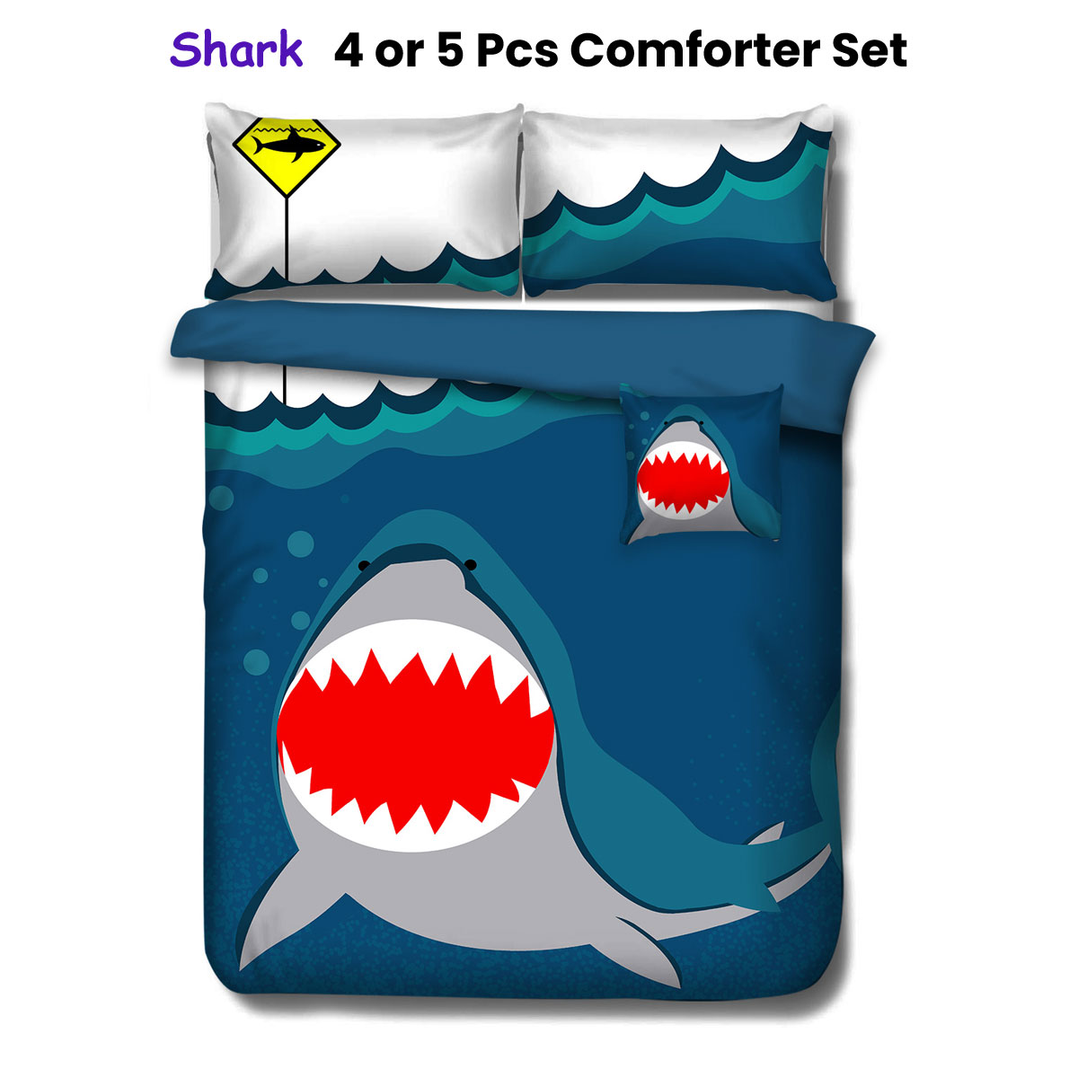 Ramesses Navy Shark Kids Advventure 5 Pcs Comforter Set King — image 2
