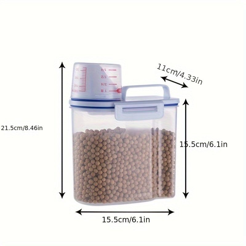 Airtight Food Storage Container with Measuring Cup for Rice, Grains, and Pet Food – Transparent Plastic Canister with Locking Lid, Silicone Seal, and Pour — image 3