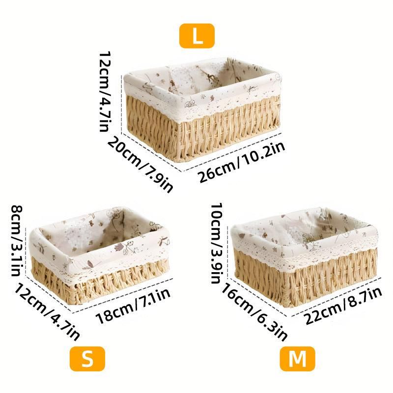 3pcs Rattan Storage Basket Woven Fabric Grass Basket for Home Organiser Decor — image 3