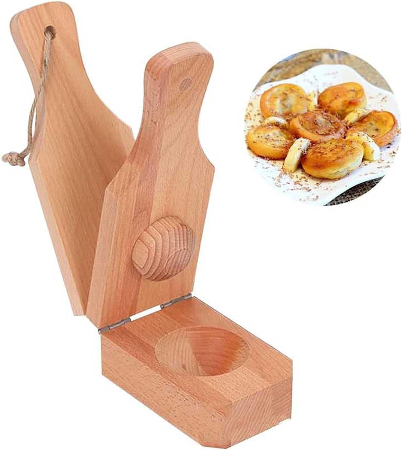 Bakeware, Wooden with Handle 2 in 1 Portable Wooden Banana Maker Wood Latin Cooking Utensil for Making Stuffed Gold โ image 2
