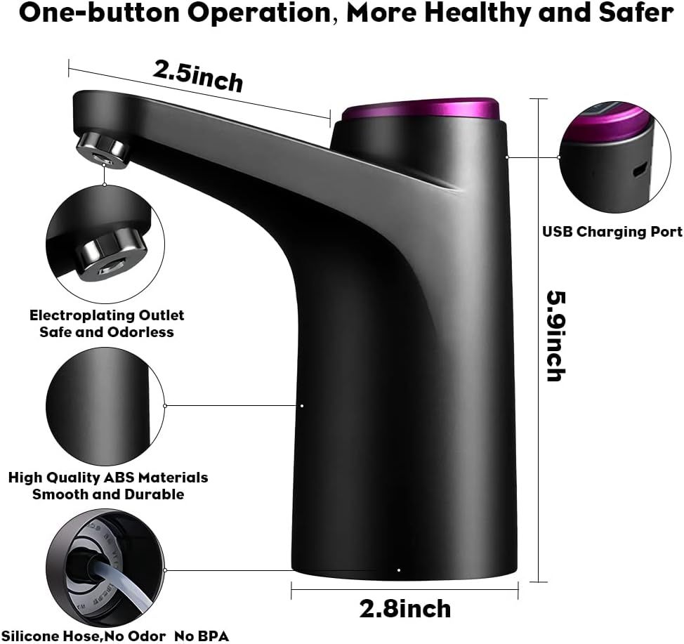 Water Bottle Pump Water Dispenser, Water Pump for 5 Gallon Jug USB Charging, Automatic Drinking Water Dispenser Pump, Black
