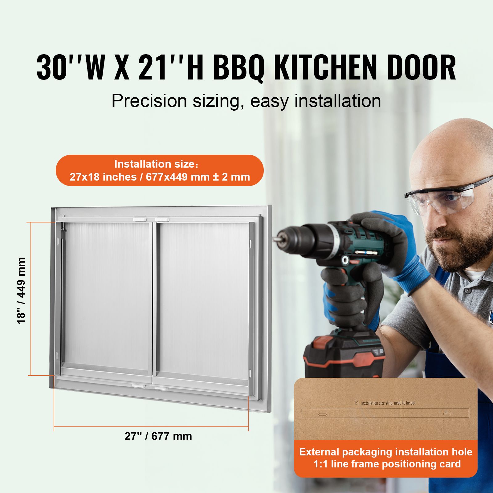 BBQ Access Door, 762 × 532 mm Double Outdoor Kitchen Door, Stainless Steel Flush Mount Door, Wall Vertical Door with Recessed Handles, for BBQ Island, Grilling — image 2