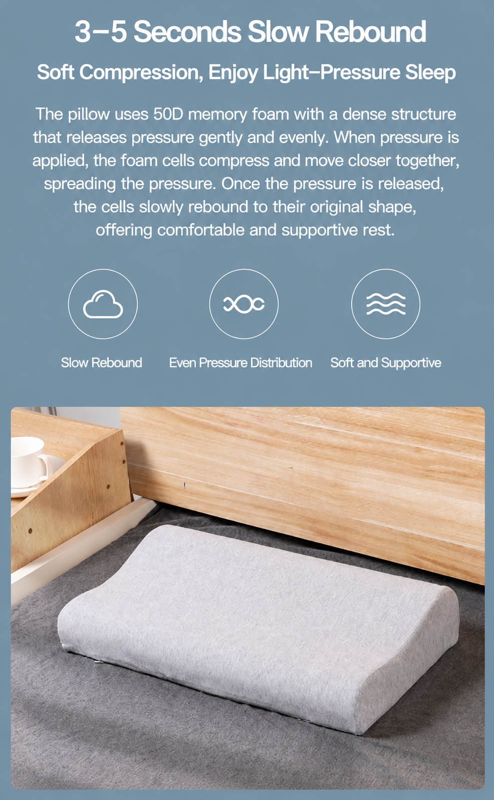 2 Pack Wave Shaped Contour Memory Foam Pillow with Washable Bamboo Fibre Covers - 3-5 Second Slow Rebound and High Low Neck Support for Back and Side โ image 4
