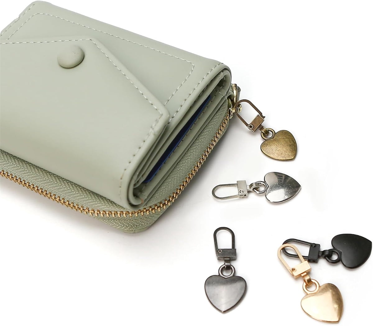 Multicolor Zipper Pull Replacement, Heart Shaped Metal Zipper Pull Tabs Decorative,Charm Detachable Metal Zipper Pulls Repair Kits for Purse — image 4