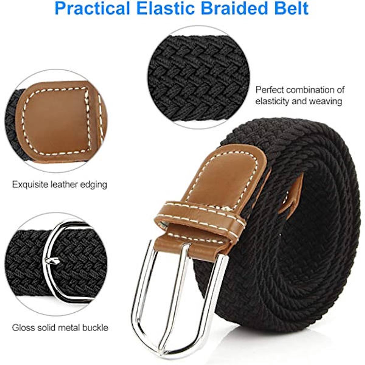 Women's Braided Belt - Stretch Canvas - Elastic Waistband - 2-Pack - No Holes โ image 2