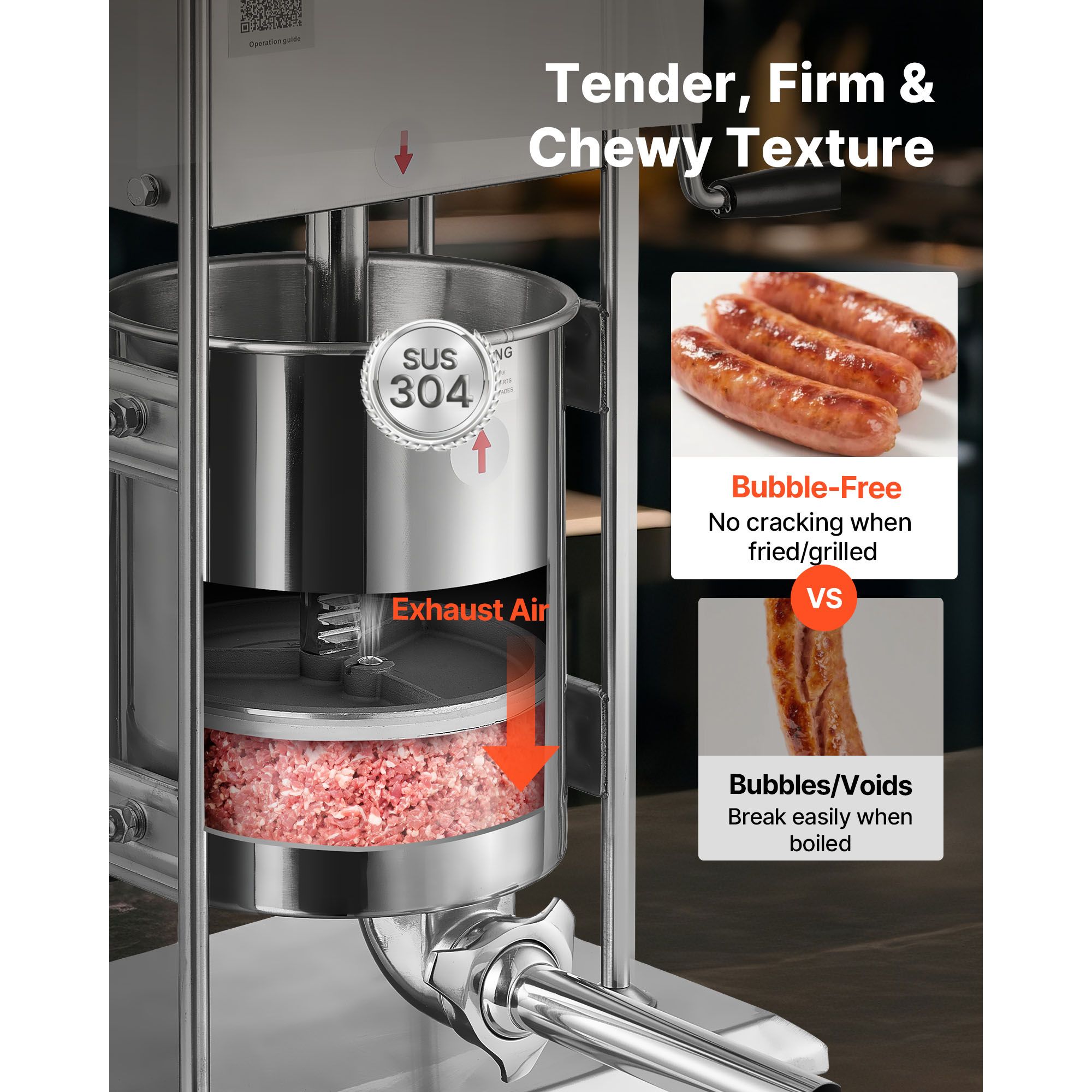 Manual Sausage Stuffer, 22 LBS / 10 L Vertical Meat Stuffer, Dual-Speed Sausage Casing Meat Filling Machine, Stainless Steel Heavy Duty Filler with 5 Stuffing — image 3