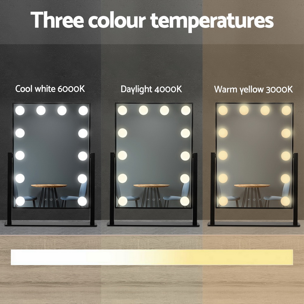 Embellir Makeup Mirror 30x48cm Hollywood Vanity with LED Light Rotation Tabletop โ image 3