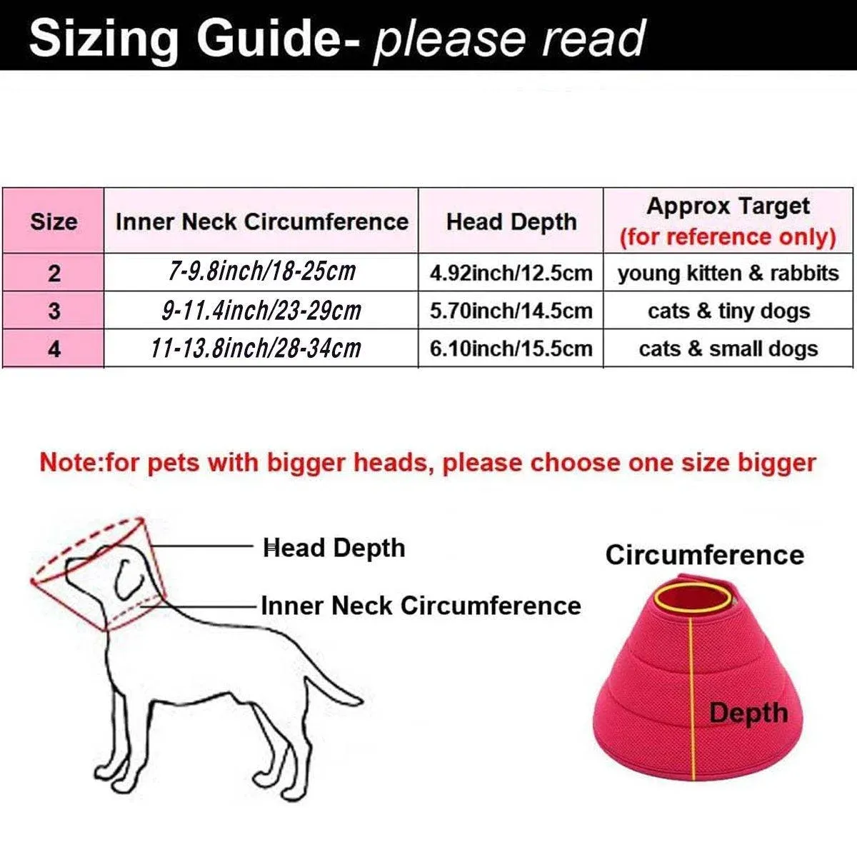 Elizabethan Collar Anti Licking Biting Pet Collar for Cats and Dogs Recovery Use - Rose Red-Size2 — image 4