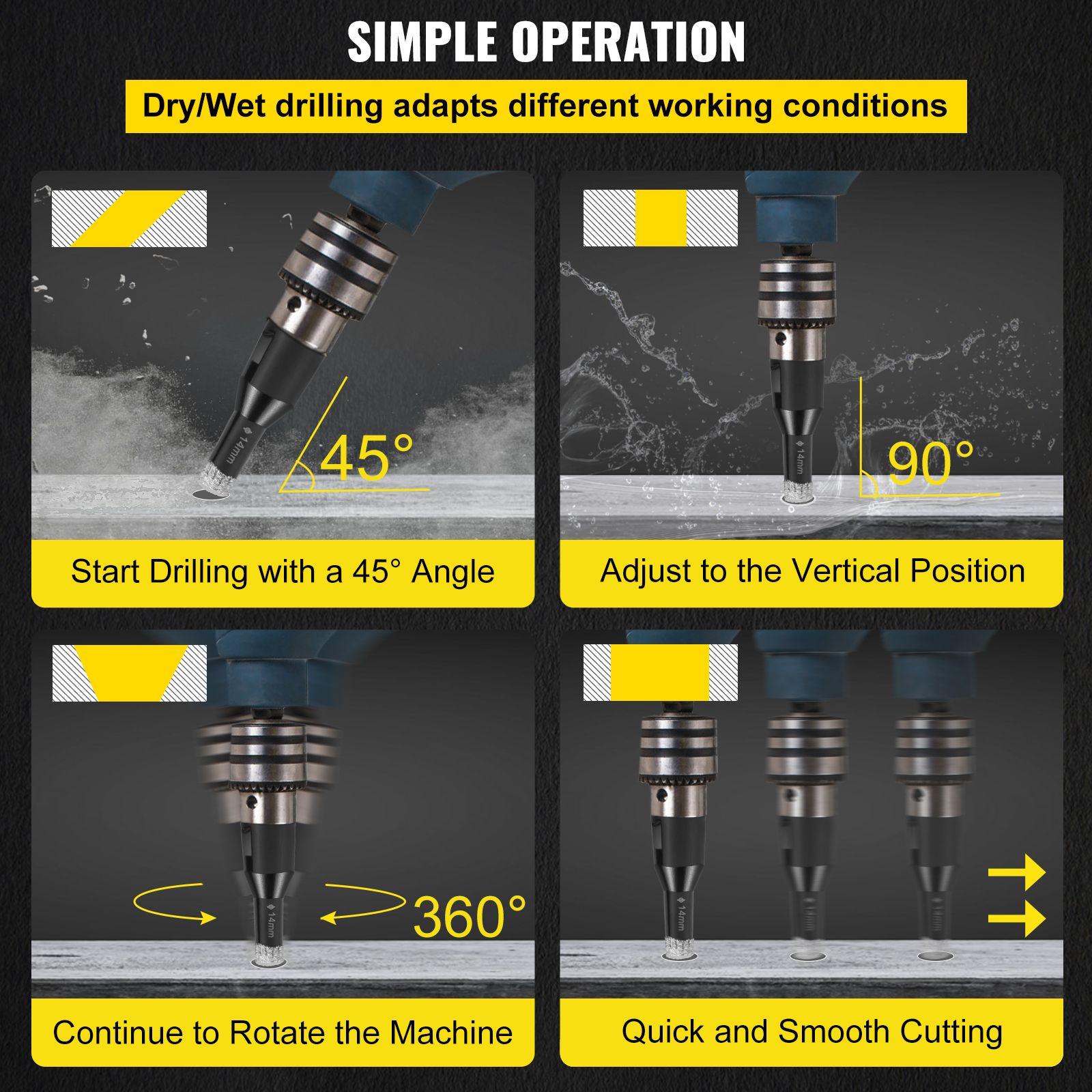 Diamond Drill Bits 7PCS Diamond Hole Saw 6/6/8/8/10/12/14mm Tile Hole Saw Kit Vacuum Brazed Diamond Drill Bit 0.59in/15mm Segment Tile Hole Saw w Storage Case โ image 6
