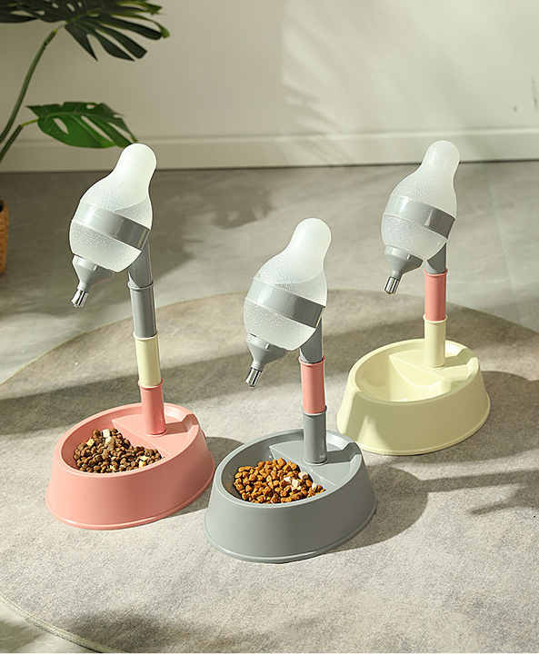 Pink Base Adjustable Height Pet Water Dispenser with Food Bowl Base - Non-Drip Bottle Feeder Station for Dogs & Cats โ image 2