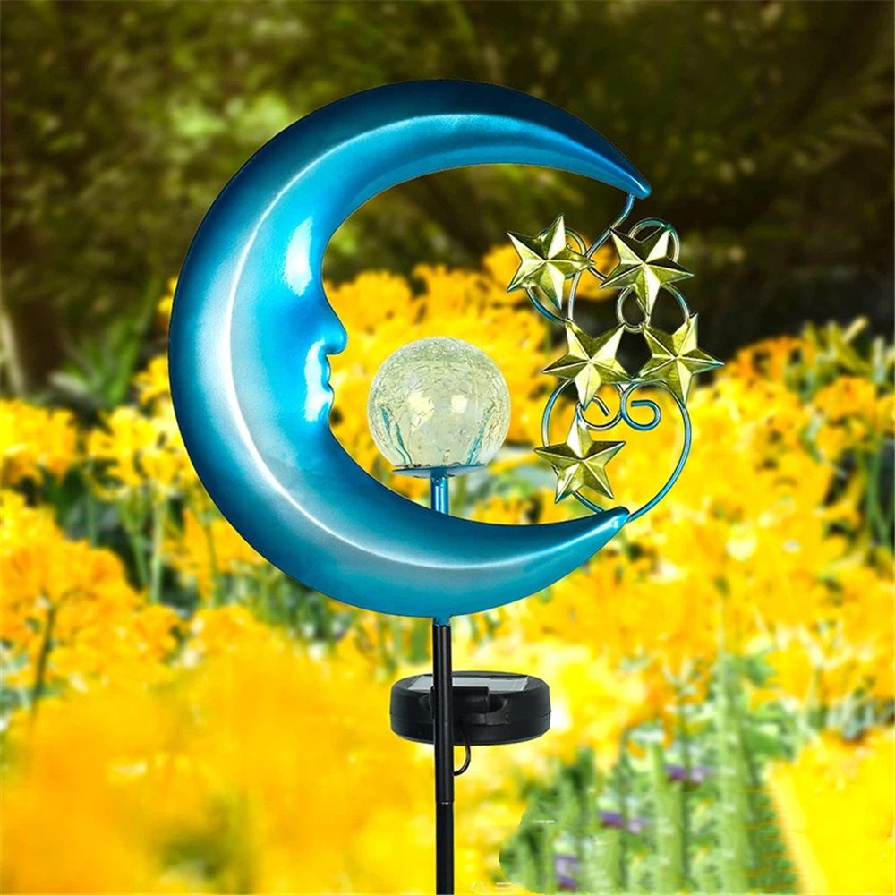 Stars Moon Solar Lights Outdoor - Solar Powered Garden Lights Decorative Crackle Glass Globe Led Waterproof Landscape Lighting for Pathway,Yard,Lawn,Patio โ image 4