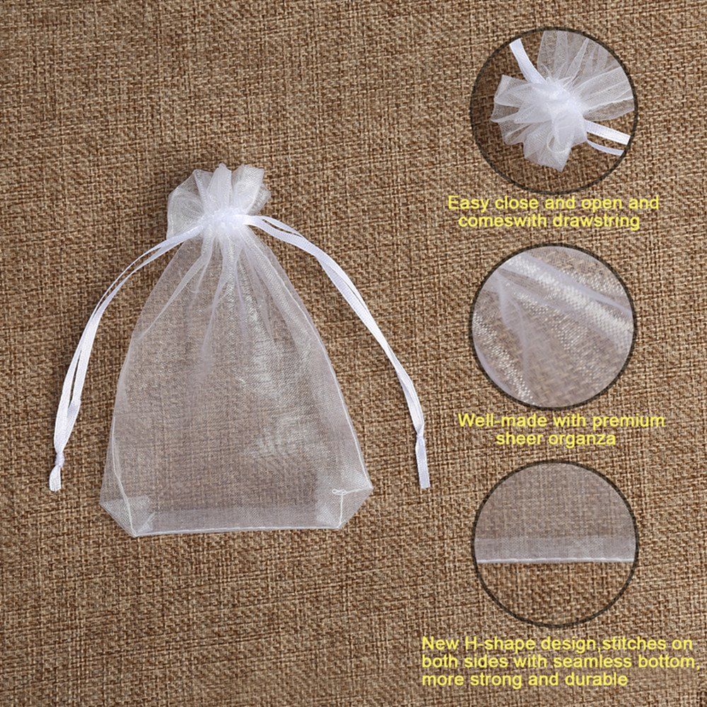 100PCS Premium Sheer Organza Bags, White Wedding Favor Bags, Jewelry, Festival, Bathroom Soaps โ image 2