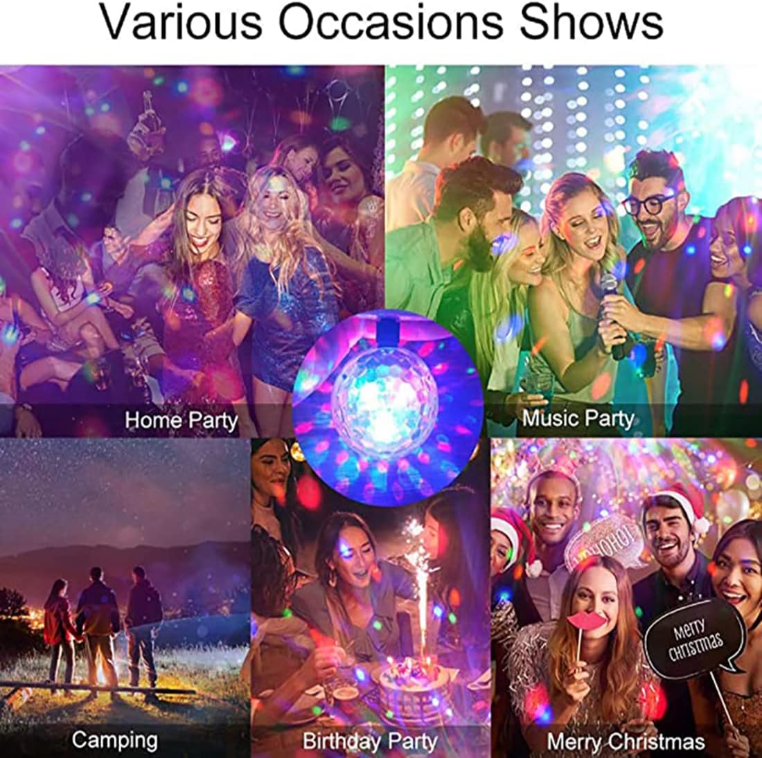 2Pcs Colorful Rotating Magic Ball Disco Ball Light Bulb with Sockets, Plug in RGB LED Stage Light for Home Room Dance Parties — image 2