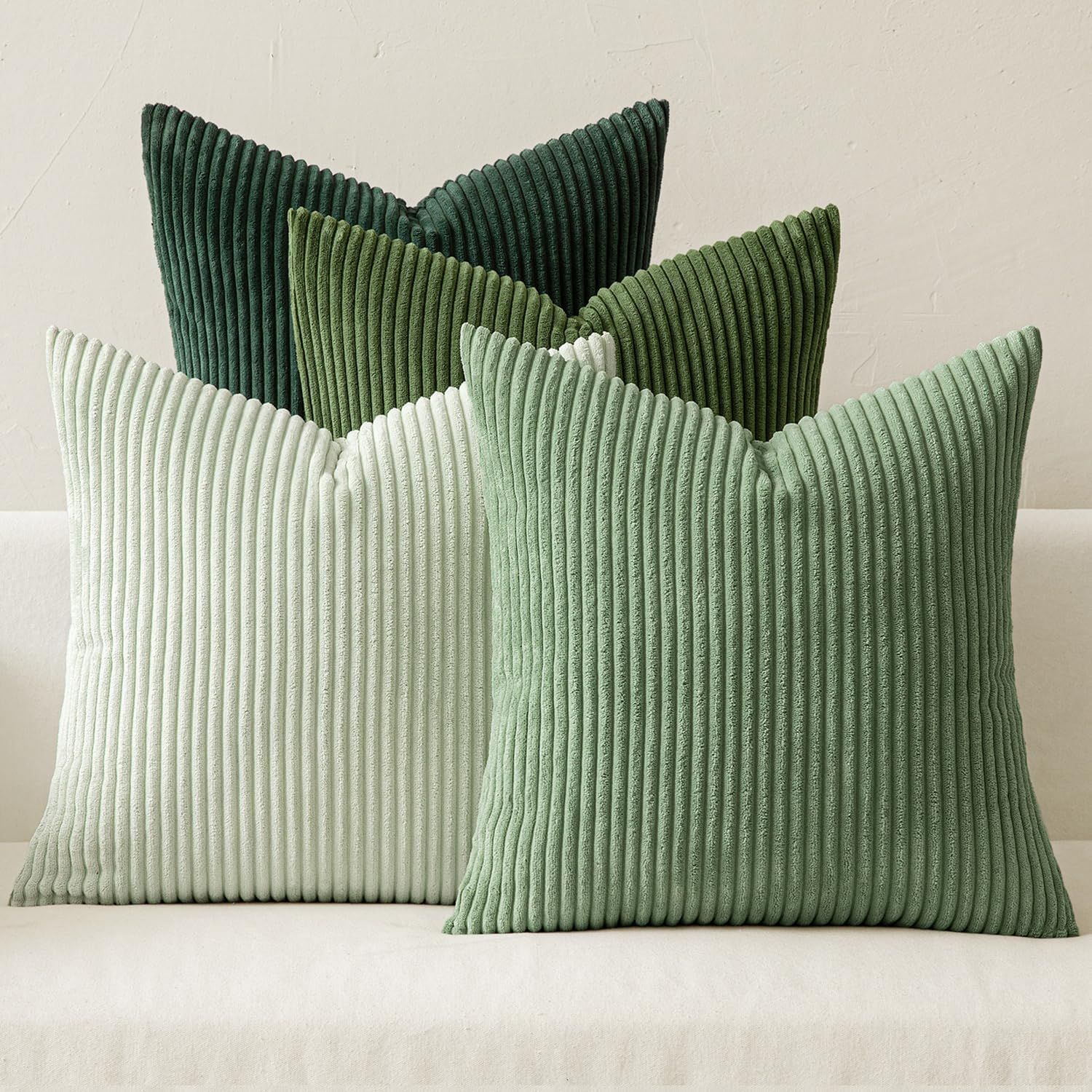 Boho Farmhouse Sage Green Throw Pillow Covers 18x18 Inch Set of 4 Mordern Nordic Cushion Covers Soft Corduroy Christmas Home Decor for Couch Bed Sofa Living