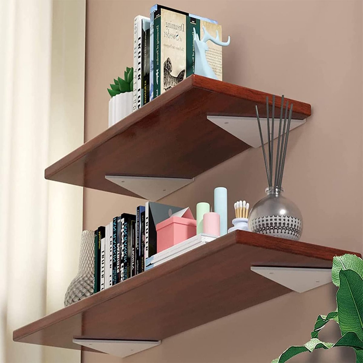 4 pieces - Shelf brackets - 10 × 8 cm - Wall-mounted floating bracket - Concealed shelf bracket - metal shelf brackets - triangular shelf bracket - with screws — image 2