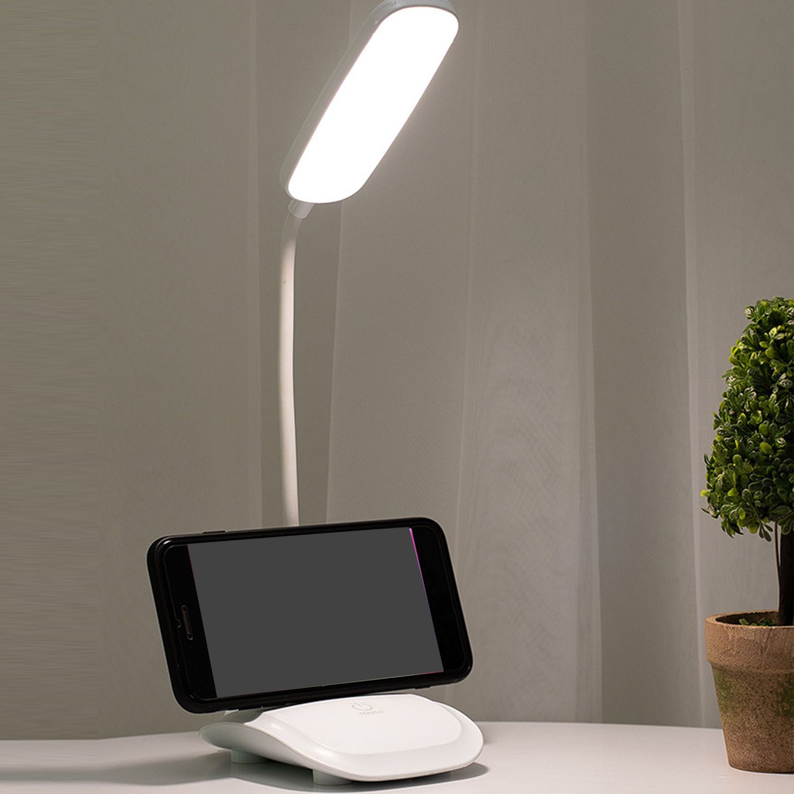 LED Desk Lamp Touch Control Three Level Color Temperature Stepless Dimming USB Charging Table Lamp White โ image 6
