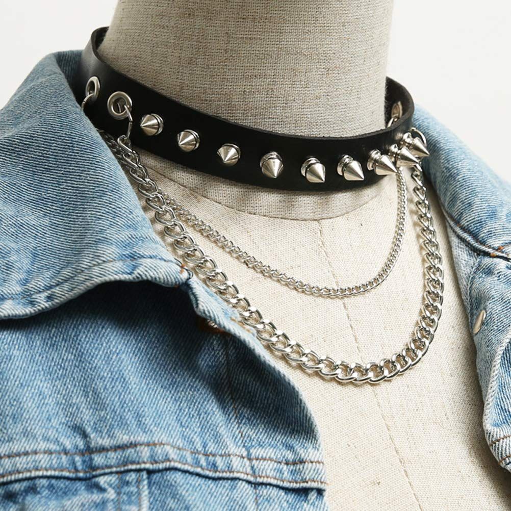 Fashion Women Men Cool Punk Goth Metal Spike Studded Link Leather Collar Choker Necklace for your friends and family — image 4