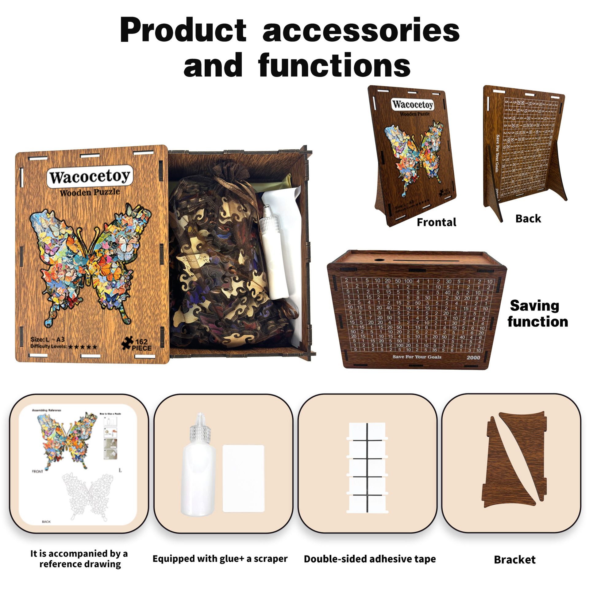 Enchanting Butterfly Wooden Jigsaw Puzzle for Adults - Dual Function 3D Puzzle Wall Art & Money Saving Box Ornament, Parent-Child Educational DIY Craft Gift, L — image 3