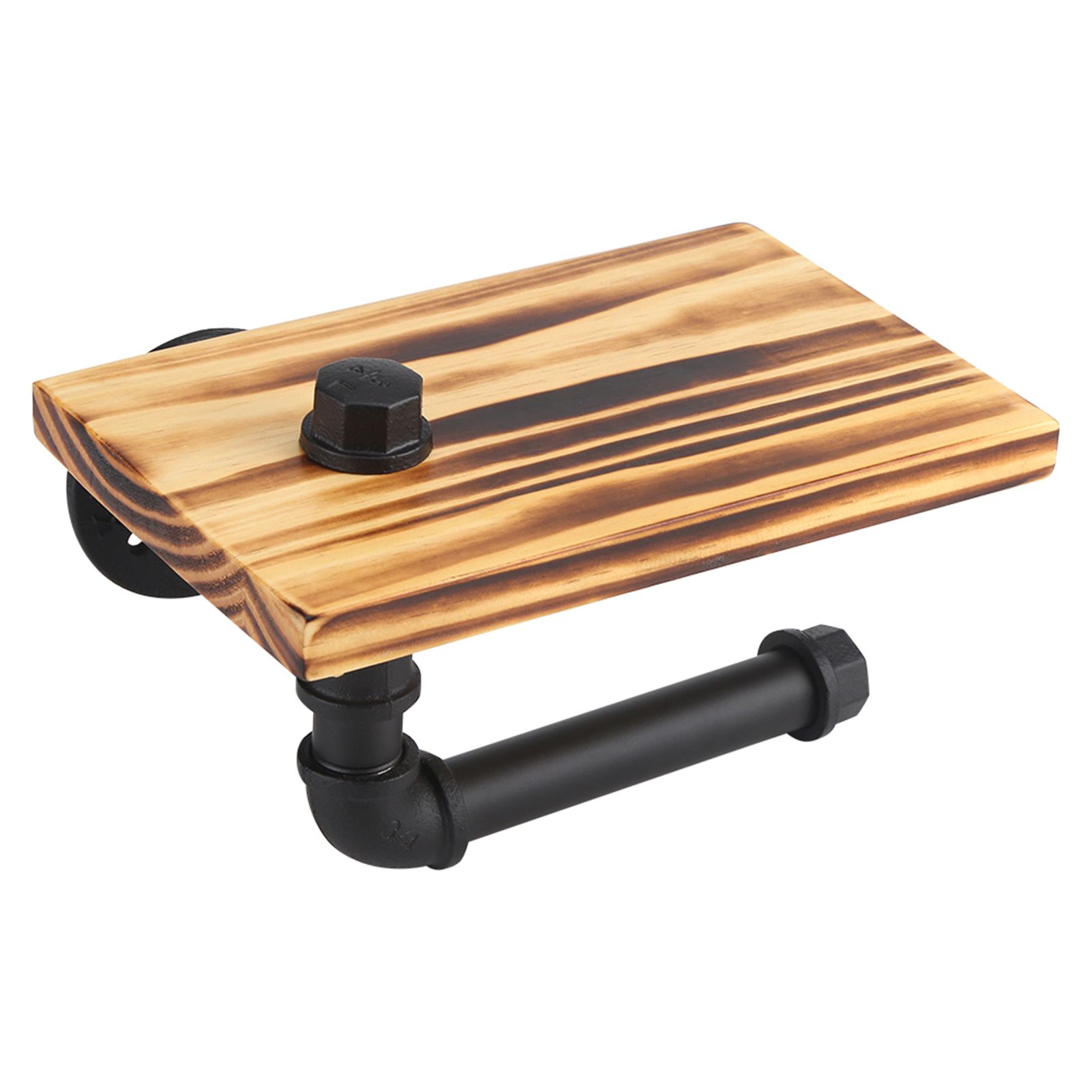 lIron Pipe Wall Mount Paper Holder Rack Wood Shelf Bathroom Toilet — image 4