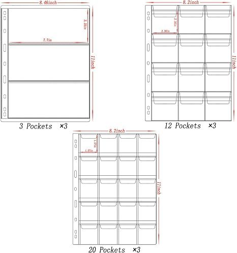 15 Sheets Coin Collection Supplies Pages, 5 Sizes Coins Collecting Pocket Page with Standard 9 Hole Coin Binder Sleeves for Coin Stamp Currency Collection — image 2